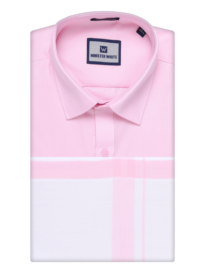 Mens Cotton Pink Matching Shirt and Dhoti Combo Luster