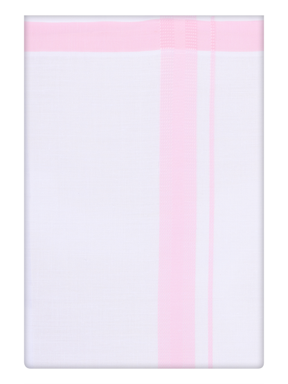 Mens Cotton White Dhoti with Pink Border