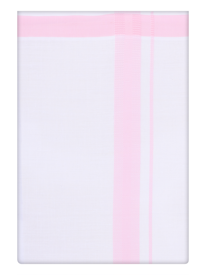 Mens Cotton White Dhoti with Pink Border
