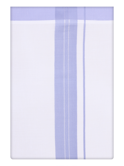 Mens Cotton White Dhoti with Light Purple Border