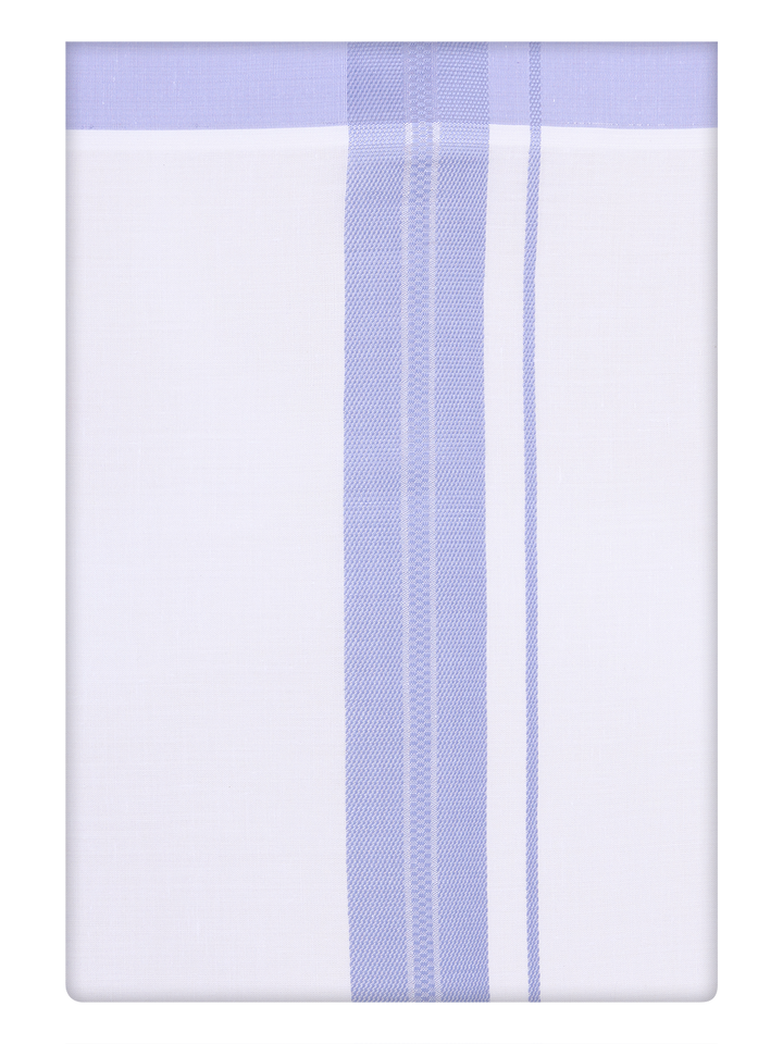 Mens Cotton White Dhoti with Light Purple Border