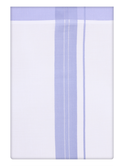 Mens Cotton White Dhoti with Light Purple Border