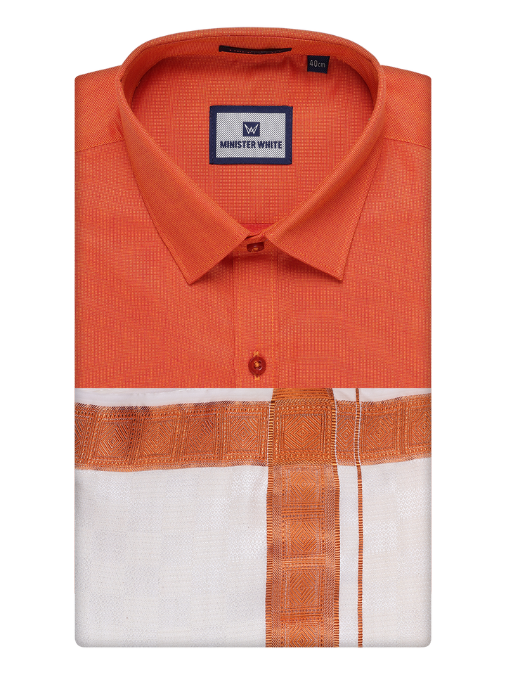 Men's Cotton Brick Shirt and Airtex Matching Border Dhoti Combo Nector