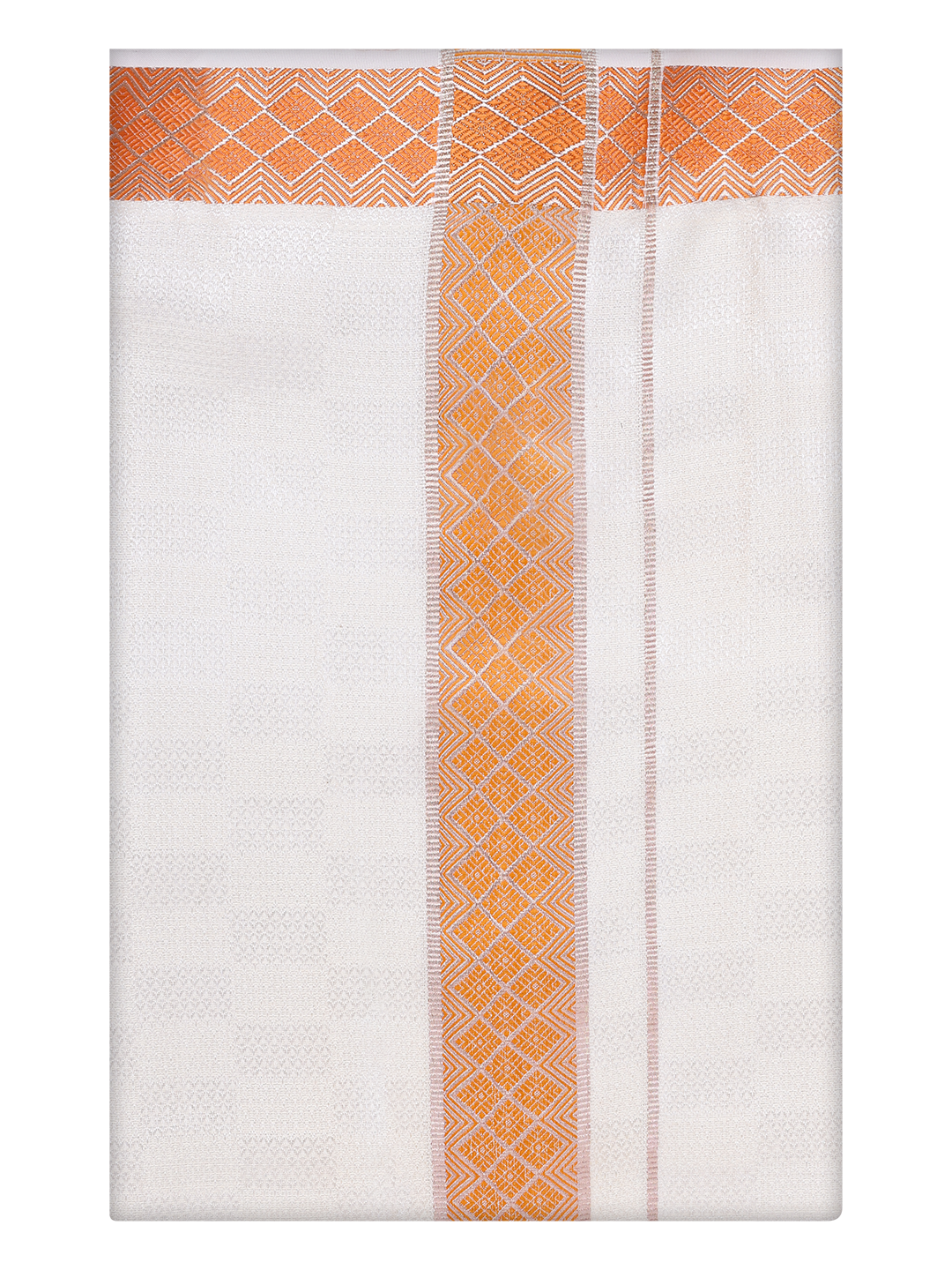 Mens Cotton Orange Shirt and Airtex Matching Border Dhoti Combo Nector