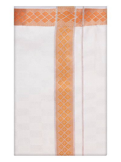 Mens Cotton Orange Shirt and Airtex Matching Border Dhoti Combo Nector