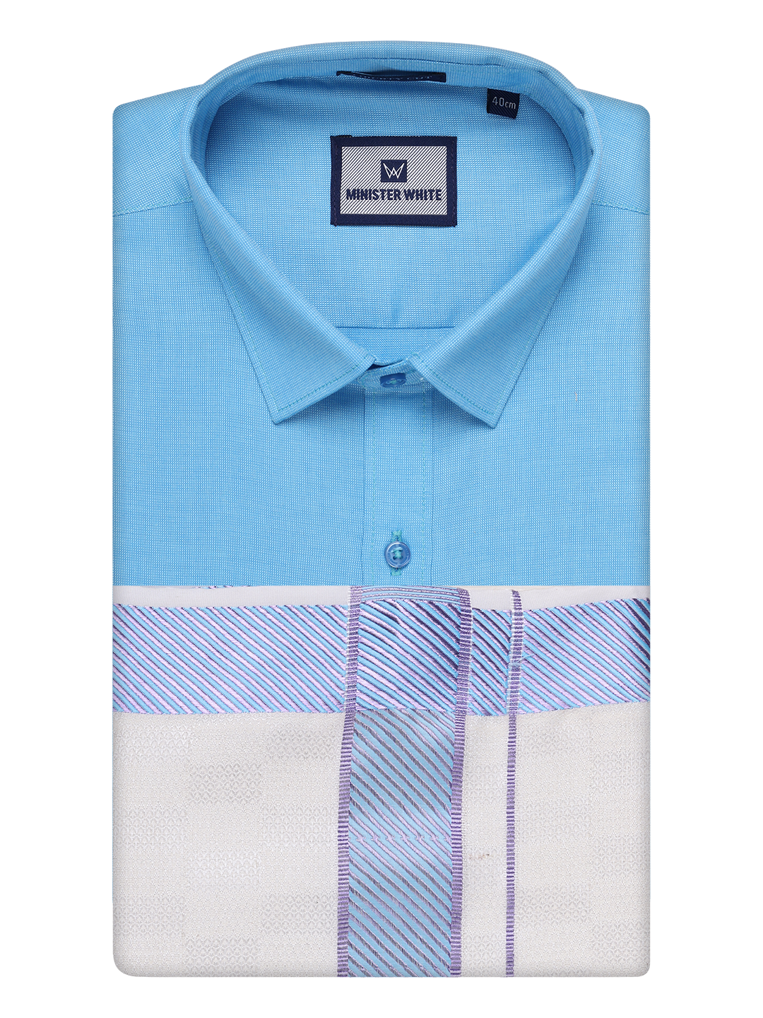 Mens Cotton Sky Blue Shirt and Airtex Matching Border Dhoti Combo Nector