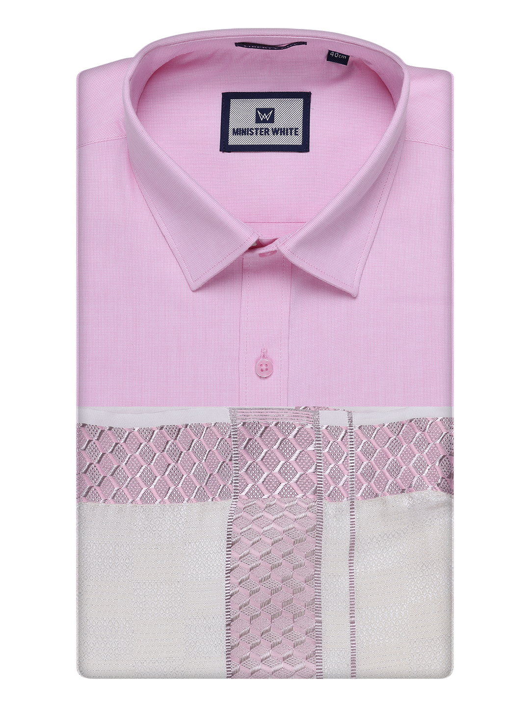 Mens Cotton Light Rose Shirt and Airtex Matching Border Dhoti Combo Nector