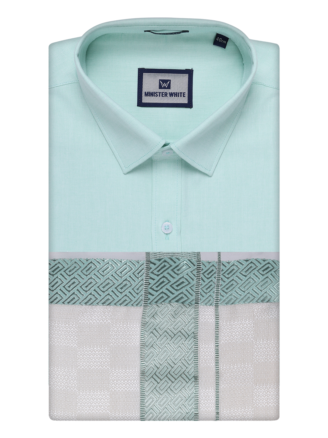 Mens Cotton Sea Green Shirt and Airtex Matching Border Dhoti Combo Nector