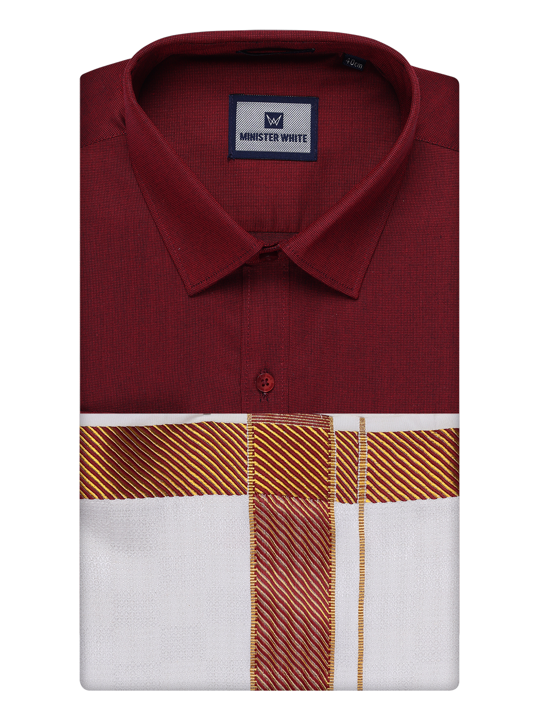 Mens Cotton Maroon Shirt and Airtex Matching Border Dhoti Combo Nector