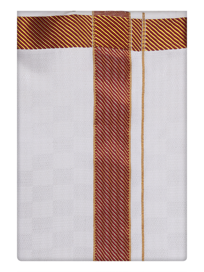 Mens Cotton Maroon Shirt and Airtex Matching Border Dhoti Combo Nector