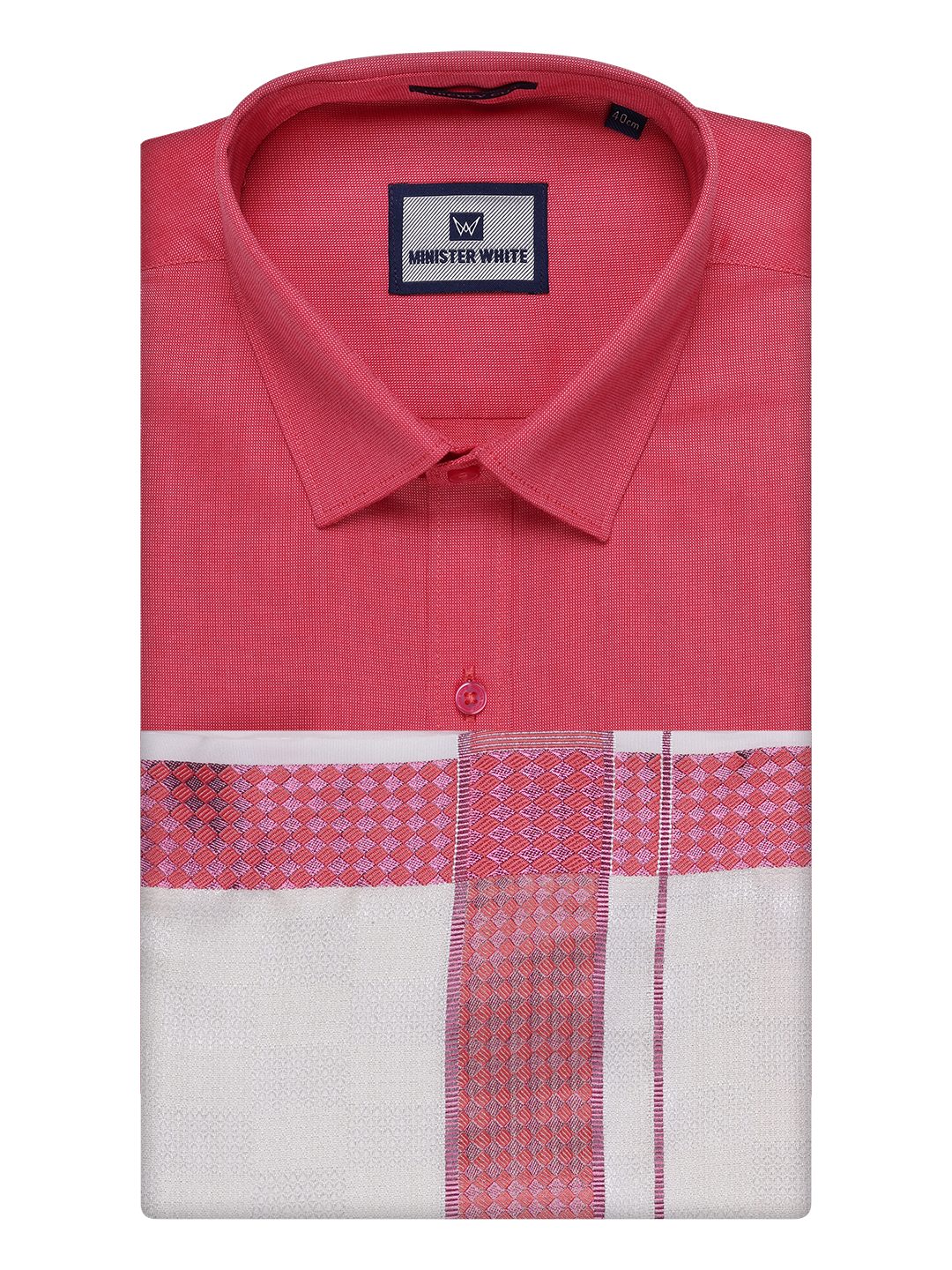 Men's Cotton Dark Pink Shirt and Airtex Matching Border Dhoti Combo Nector