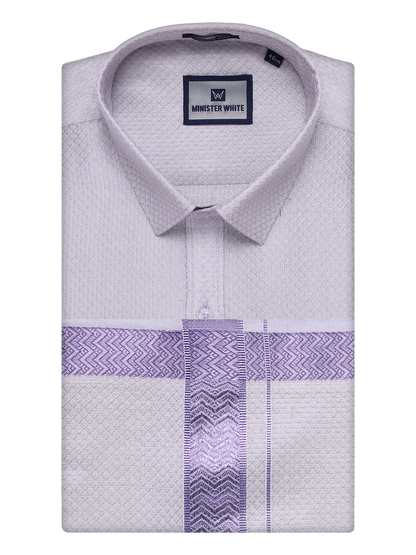Mens Lavender Tissue Jacquard Shirt with Matching Dhoti Combo Zeus by Minister White