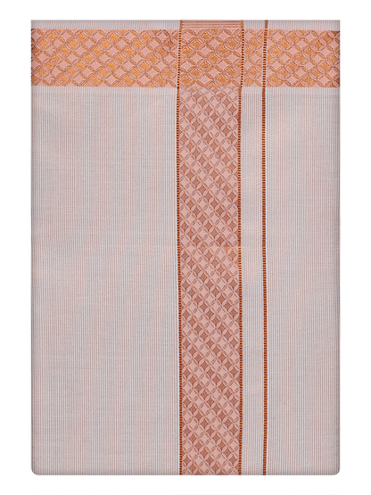 Mens Copper Tissue Stripe Dhoti with Jacquard Border by Minister White