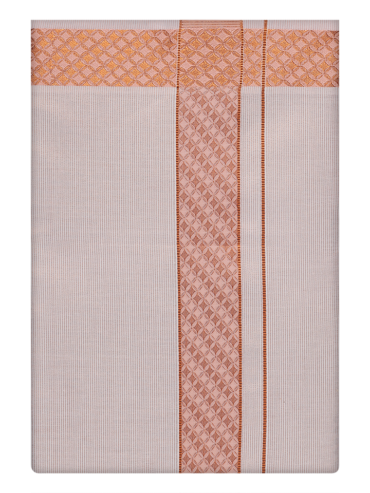 Mens Copper Tissue Stripe Dhoti with Jacquard Border by Minister White