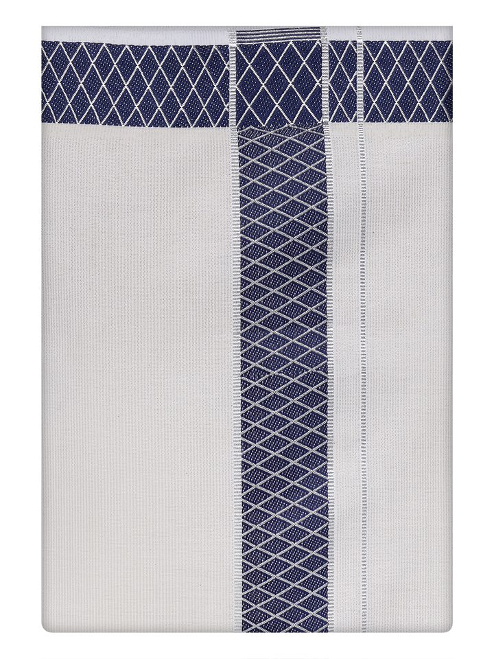 Mens Tissue Silver Color Jacquard Border Dhoti by Minister White 