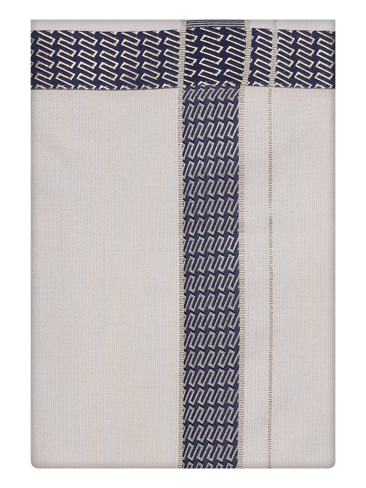 Men's Beige Tissue Stripe Dhoti with Jacquard Border by Minister White