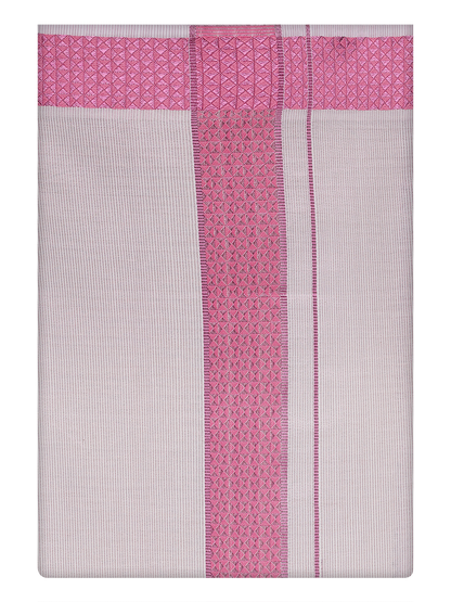 Mens Tissue Rose Color Jacquard Border Dhoti by Minister White