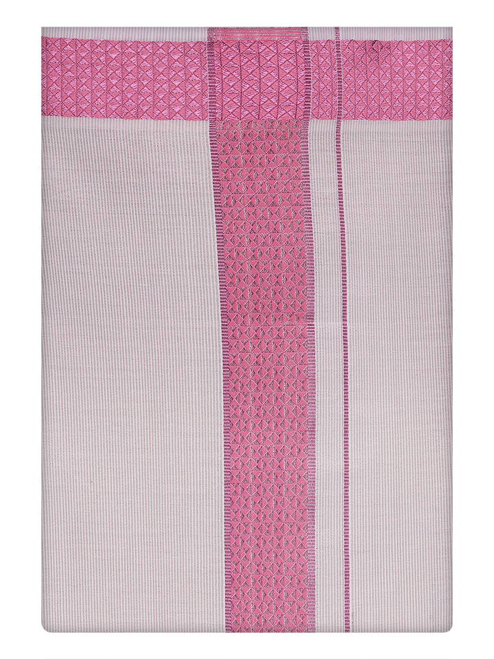 Mens Tissue Rose Color Jacquard Border Dhoti by Minister White