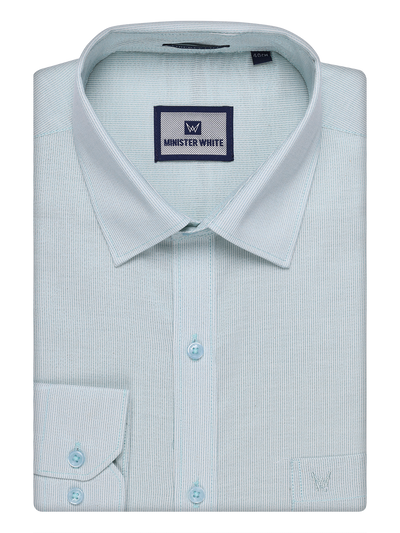 Mens Mint Blue Tissue Stripe Shirt and Dhoti Combo with Jacquard Border Kane