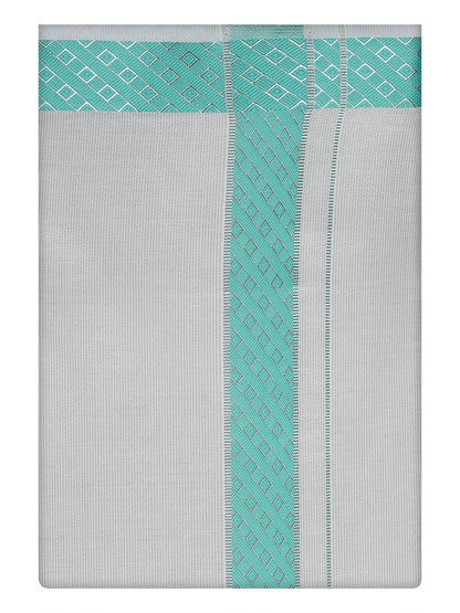 Mens Tissue Sky Green Color Jacquard Border Dhoti by Minister White