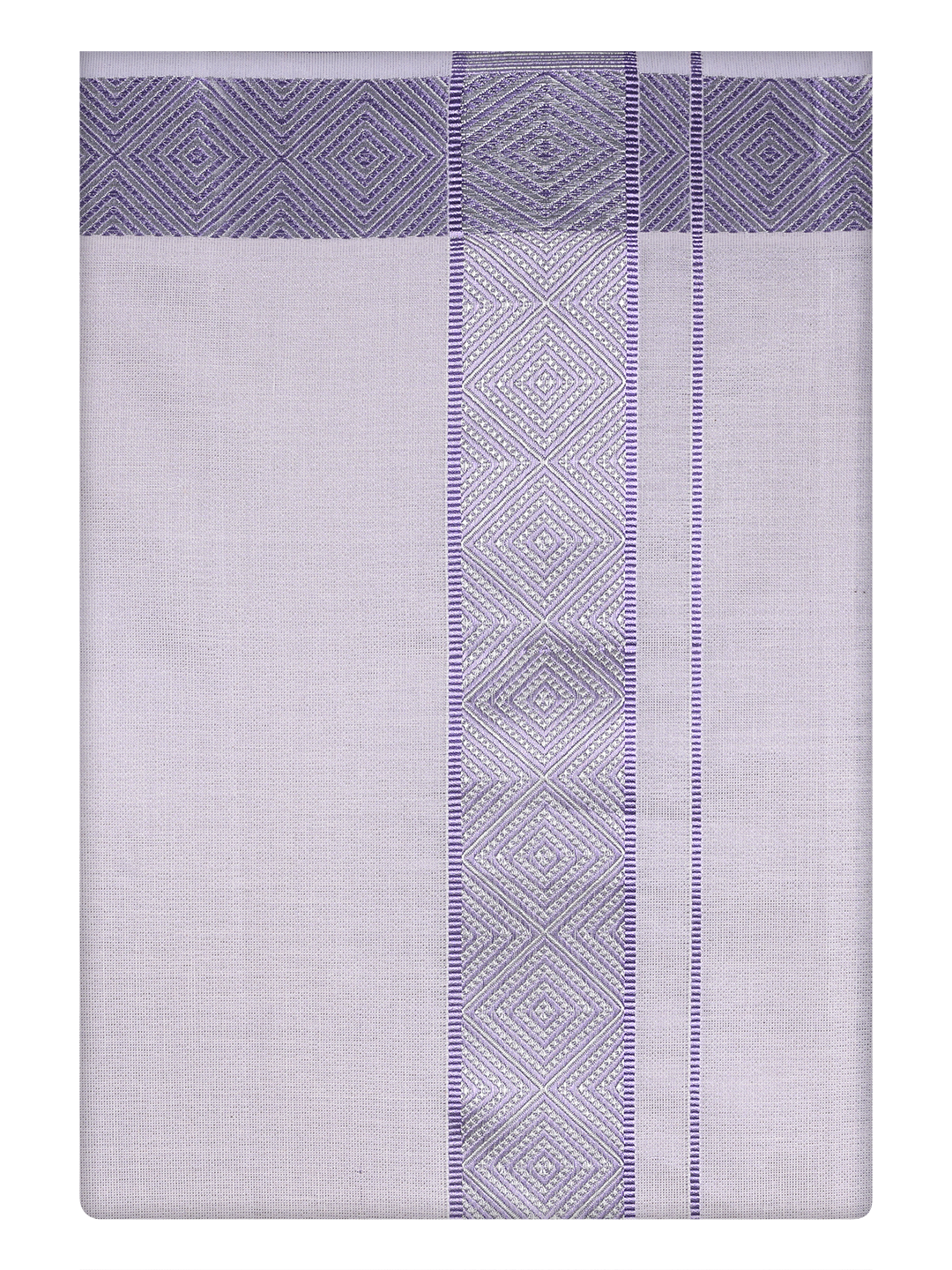 Mens Tissue Lavender Dhoti with Intricate Jacquard Border by Minister White