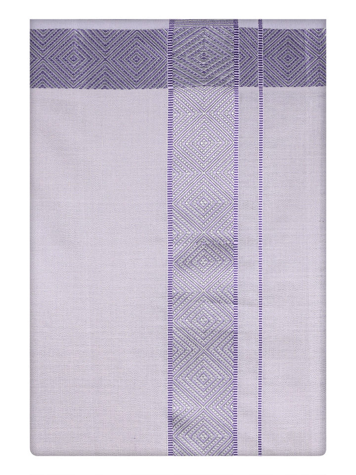 Mens Tissue Lavender Dhoti with Intricate Jacquard Border by Minister White