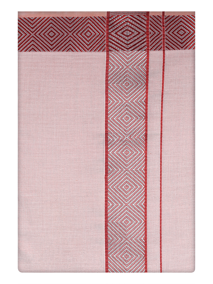 Mens Tissue Maroon Dhoti with Intricate Jacquard Border by Minister White