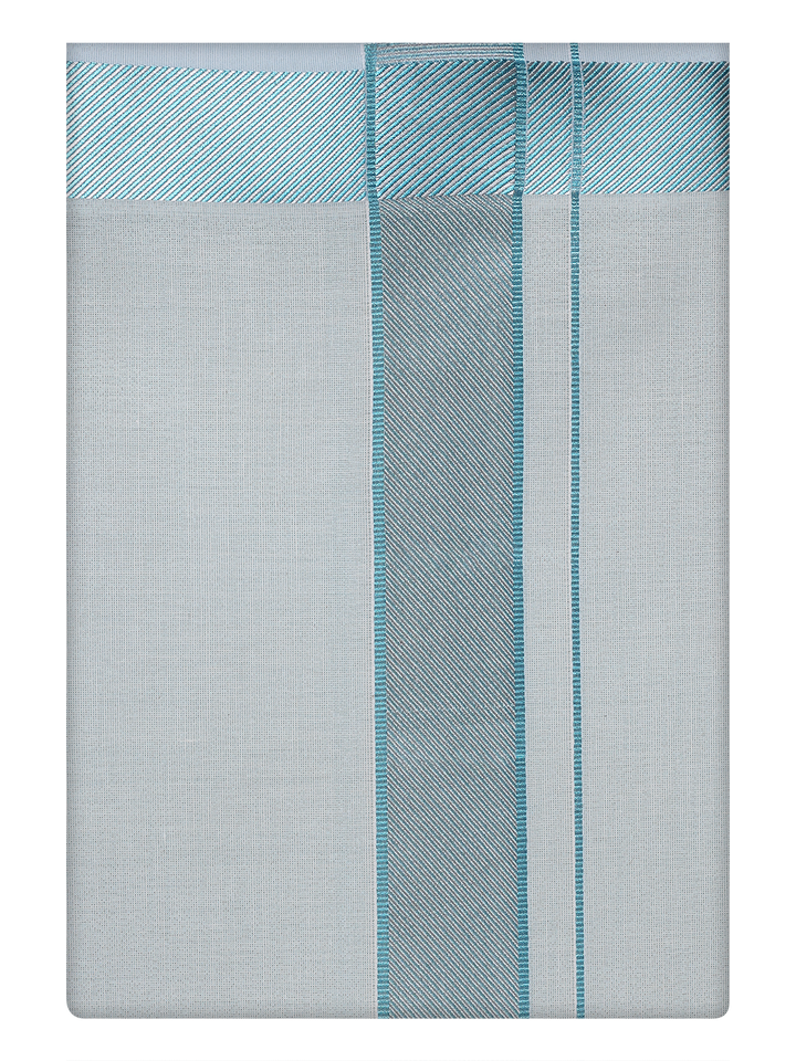 Mens Tissue Mint Blue Dhoti with Intricate Jacquard Border by Minister White
