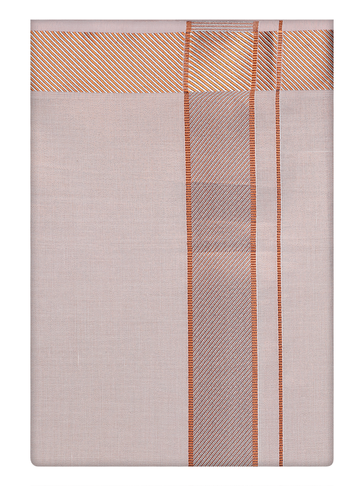 Mens Tissue Copper Color Intricate Jacquard Border Dhoti by Minister White