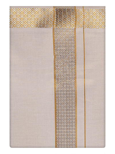 Mens Tissue Gold Dhoti with Intricate Jacquard Border by Minister White 