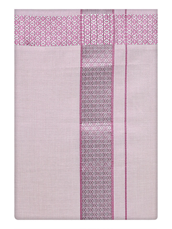 Mens Tissue Rose Dhoti with Intricate Jacquard Border by Minister White