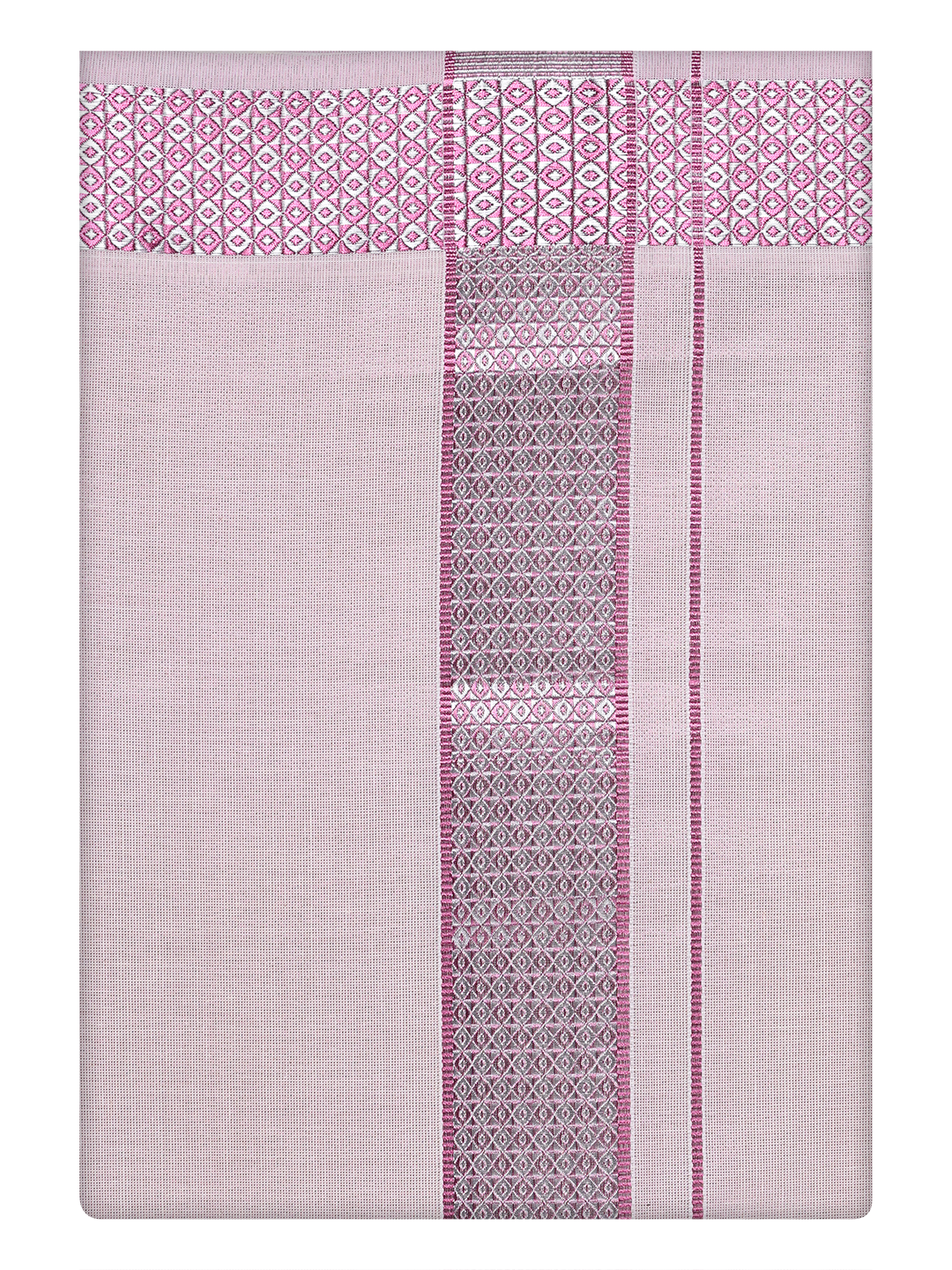 Mens Tissue Rose Dhoti with Intricate Jacquard Border by Minister White