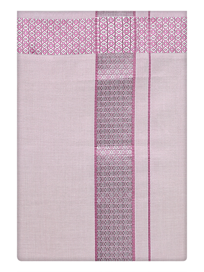 Mens Tissue Rose Dhoti with Intricate Jacquard Border by Minister White