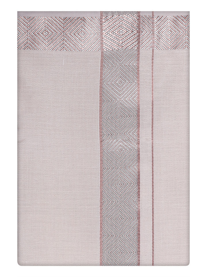 Mens Tissue Almond Dhoti with Intricate Jacquard Border by Minister White