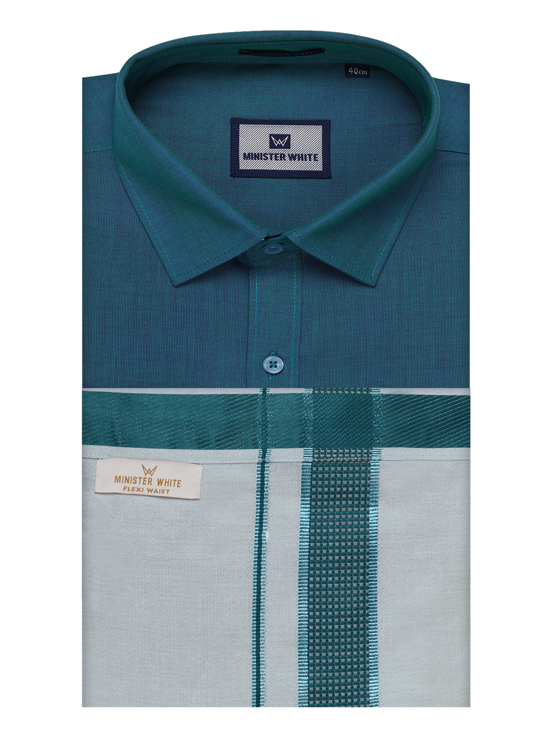 Men's Cotton Green Shirt with Tissue Matching Border Flexi Dhoti Wedding Combo Kandala