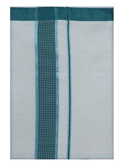 Mens Cotton White Shirt with Green Color Border Dhoti by Minister White