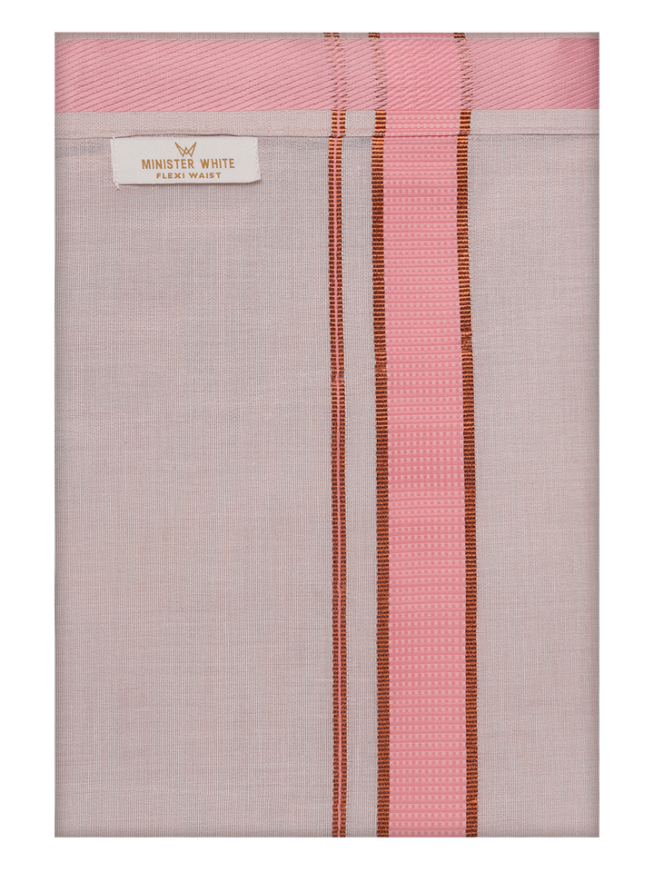 Men's Pink Tissue Matching Border Flexi Dhoti Wedding Kandala