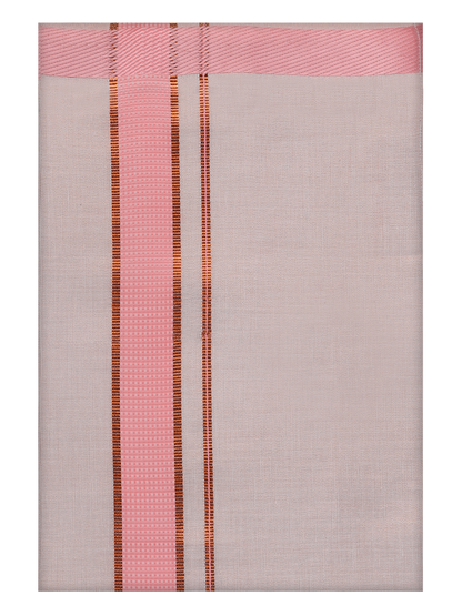 Mens Cotton White Shirt with Pink Color Border Dhoti by Minister White 