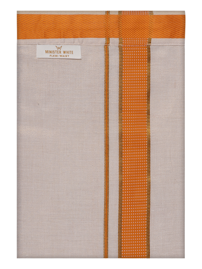 Men's Orange Tissue Matching Border Flexi Dhoti Wedding Kandala