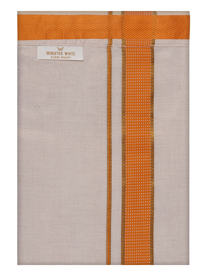 Men's Cotton Orange Tissue Border Flexi Dhoti Wedding Kandala