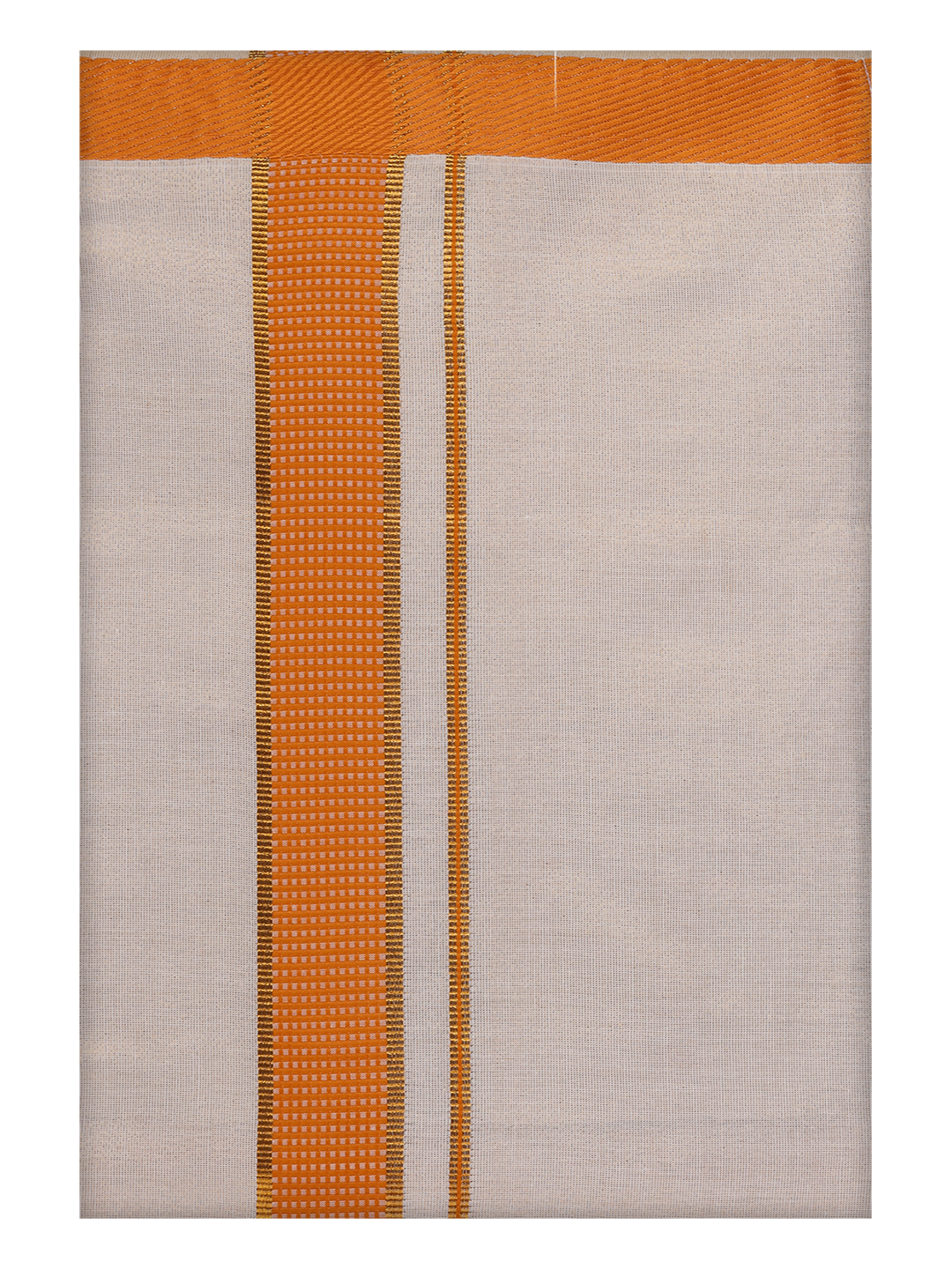 Mens Cotton White Shirt with Orange Color Border Dhoti by Minister White