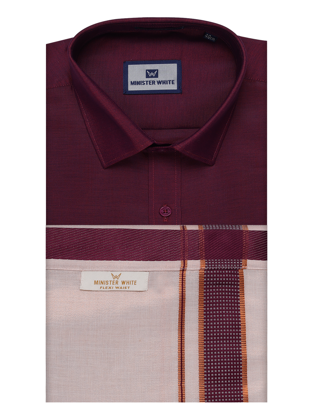 Men's Cotton Maroon Shirt with Tissue Matching Border Flexi Dhoti Wedding Combo Kandala