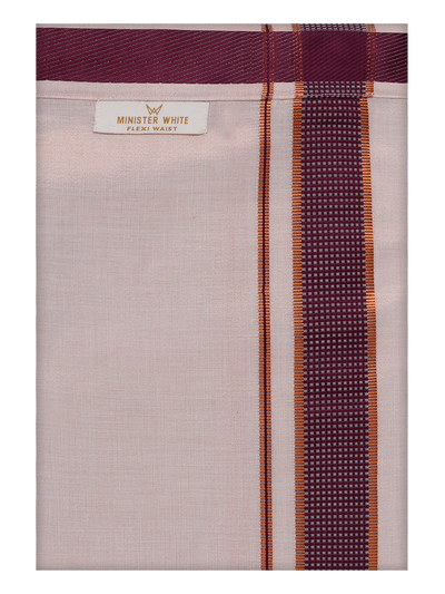 Men's Maroon Tissue Matching Border Flexi Dhoti Wedding Kandala