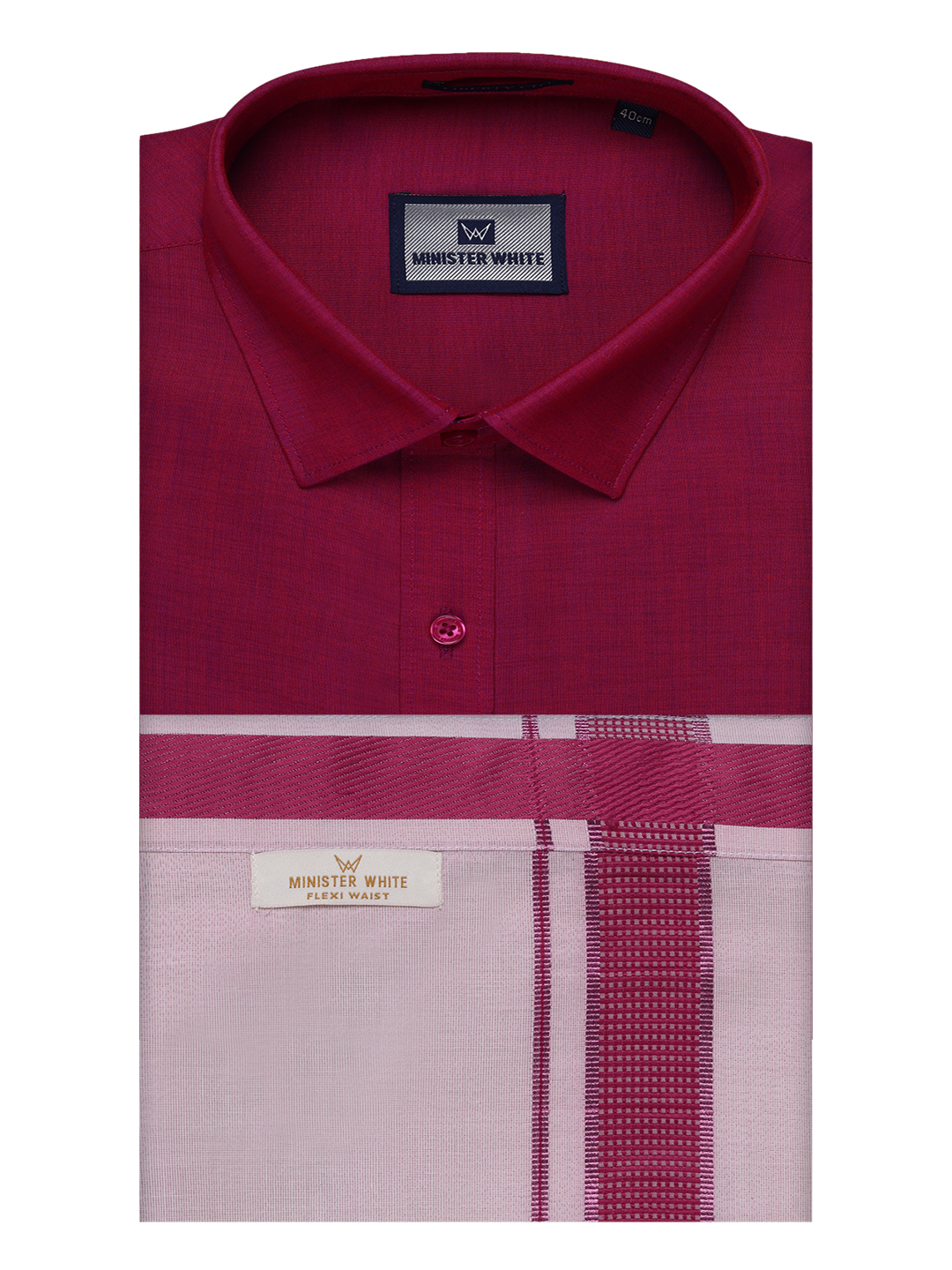 Men's Cotton Magenta Shirt with Tissue Matching Border Flexi Dhoti Wedding Combo Kandala