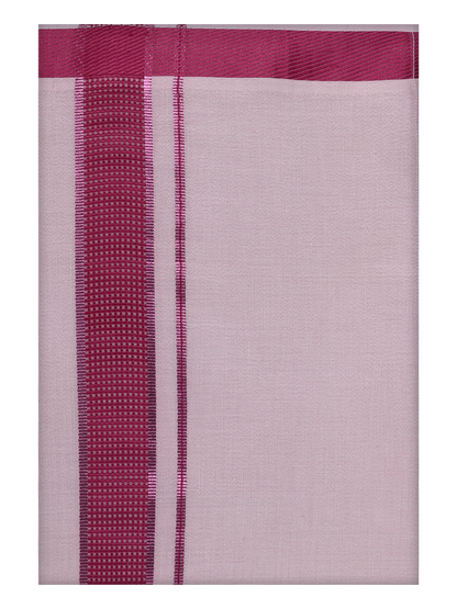 Mens Cotton White Shirt with Megenta Color Border Dhoti by Minister White