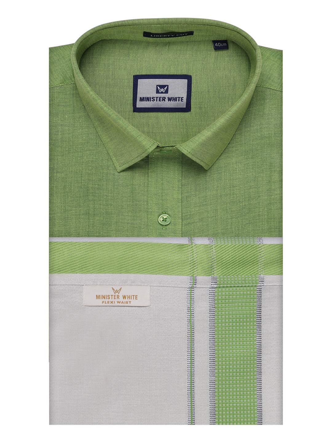 Men's Cotton Light Green Shirt with Tissue Matching Border Flexi Dhoti Wedding Combo Kandala