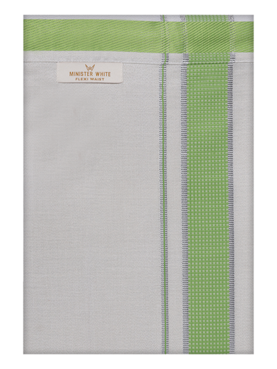 Men's Cotton Light Green Tissue Matching Border Flexi Dhoti Wedding Kandala