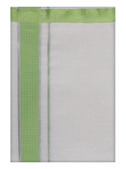 Mens Cotton White Shirt with Light Green Color Border Dhoti by Minister White
