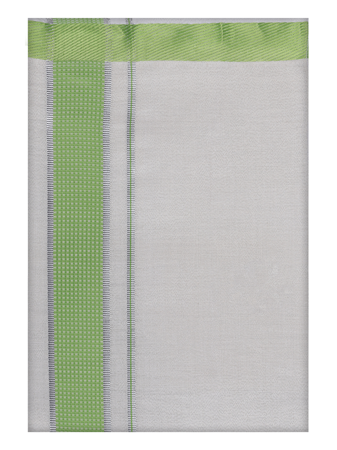 Mens Cotton White Shirt with Light Green Color Border Dhoti by Minister White