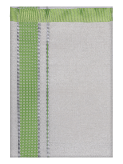 Mens Cotton White Shirt with Light Green Color Border Dhoti by Minister White